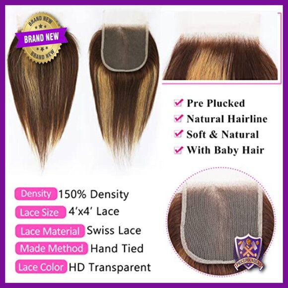 Brazilian Human Hair Extensions 3 Bundles with Lace Closure 10 Inches Straight main image 4